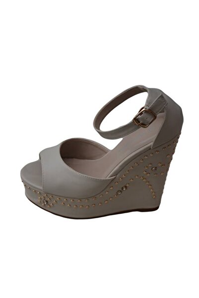 OEM Sandale cu toc inalt, casual, in nuante de bej