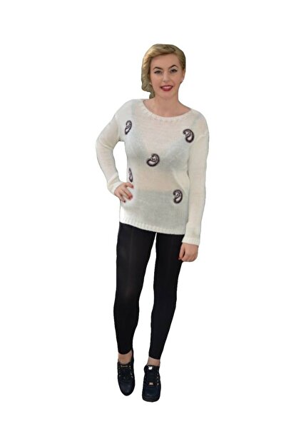 OEM Bluza trendy, de culoare alba, cu maneca lunga si decolteu mic