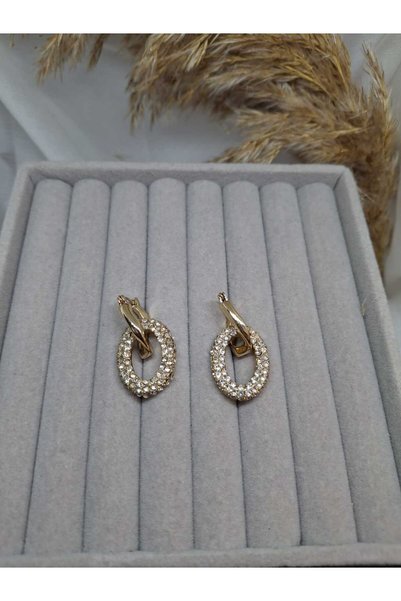 ZEYKU ACCESSORİES أقراط نسائية ذهبية اللون مرصعة بحجر الزركون على شكل حلقة بي...