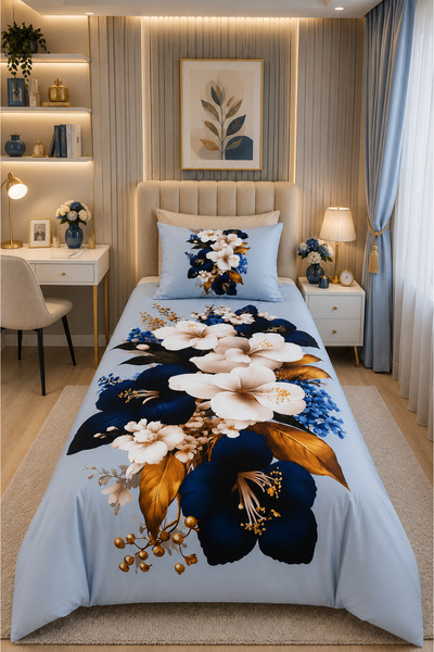 AYBERK HOME TEXTİLE Orki̇de Digital Printed 100% Cotton Single Duvet Cover Se...