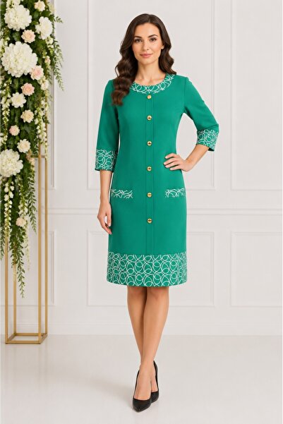 OEM Rochie deosebita, nuanta de verde, design brodat rafinat