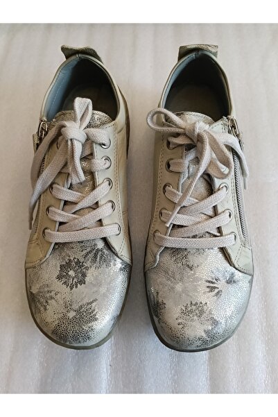 Butik Tülin Women's Genuine Calfskin Cream Silver Floral Combination Rubber F...