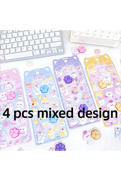 Choice1 4 pcs mixed design Kawaii 3D Puffy Cat Paw Stickers, Cute Cartoon Ani...