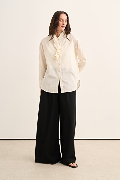 EBU Prive Women's Cotton Ruffle Shirt Ecru