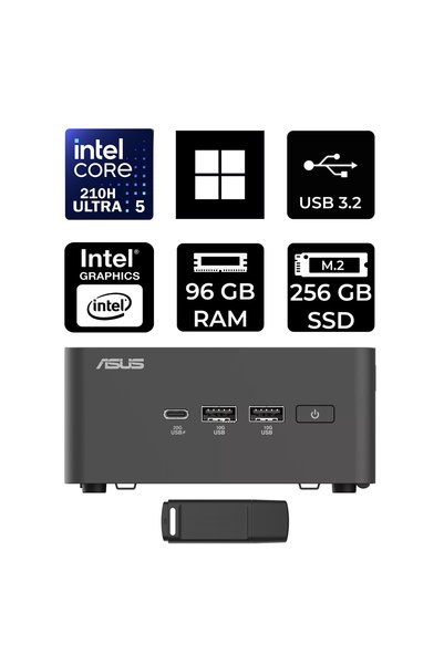 ASUS NUC 15 Pro Tall Intel Core 5-210H 96GB RAM 256GB SSD Win11 Home RNUC15CRHC500002P391 Mini Masaüstü Bilgisayar + PER4 USB BELLEK