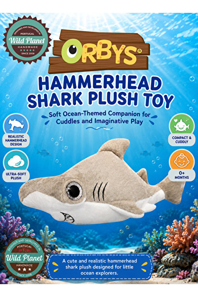 Wild Planet ORBYS Hammerhead Shark Plush Toy, Soft Grey Ocean Stuffed Animal ...