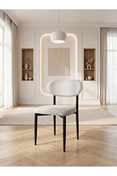 Concept Ayz Home Bella Serisi 6 Adet Krem Kumaş Sandalye Seti (Modern Sandaly...