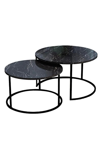 Generic Brand Set 2 Masute de Cafea Model Solme, Negru Marmorat, 40x60 si 75x...