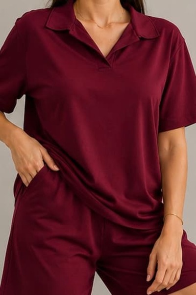 bb butik basic طقم شورت بياقة بولو من قماش المودال - طقم صيفي مريح ذو ملمس نا...