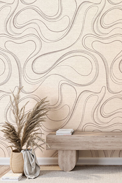 dreamwall Akışkan Çizgili ve Soyut Dalgalı Desenli Tek Parça Tekstil Duvar Ka...