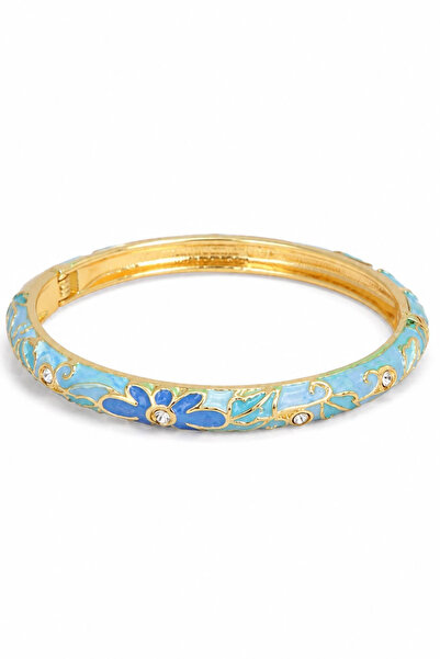 Jaida Moda Women's Gold Color Flower Patterned Enamel Stone Detailed Handcuff...