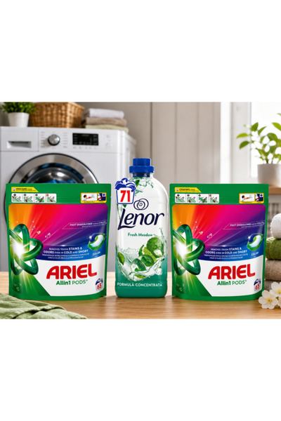 Ariel 2 X Capsule All-in-One-Pods Color 2 X 65 spalari + 1 X Lenor 1.49L Fres...
