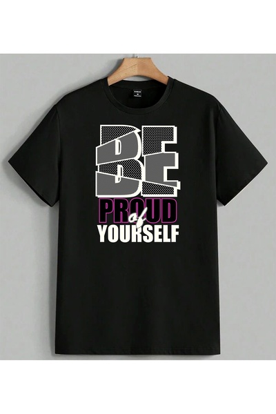 ELFERA Be Yourself Proud Motivational Printed Unisex Oversize T-Shirt Black