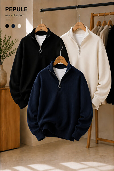 oneoff Advantageous 3-Piece Set Men's Casual Half-Zip Winter Knitwear Thessal...