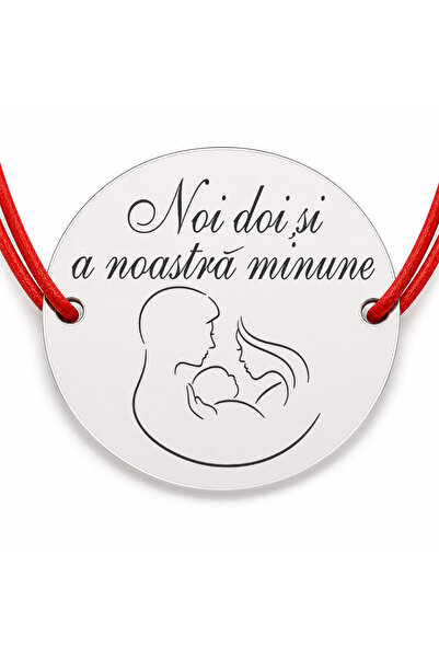 Simoshop Brățară argint 925 cu bănuț familie și bebeluș, șnur reglabil — cadou