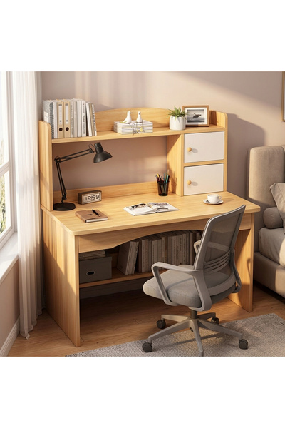 Fakhamah Al Manzil Integrated Bookshelf Double Drawer Computer Desk Home Stud...