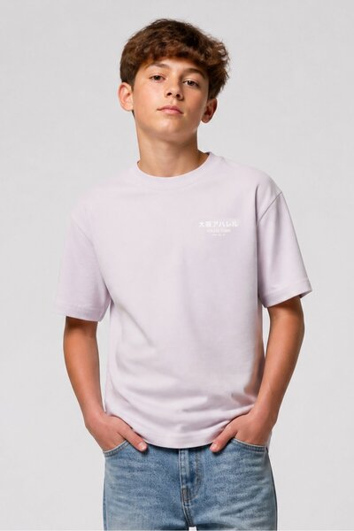 Onadime Kids Boy Crew Neck Short Sleeve Graphic Print T-Shirt, Pastel Lilac