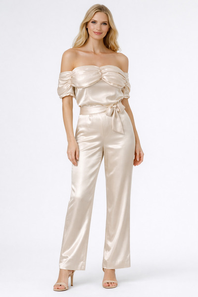 2TRENDY Women's Beige High Waist Wide Leg Pants with Fabric Belt