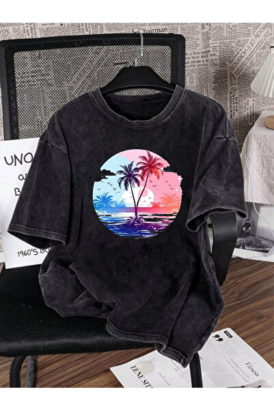 Pink Sky Unisex Oversize Vintage Washed Street Style Μόδα του δρόμου Βαμβακερ...