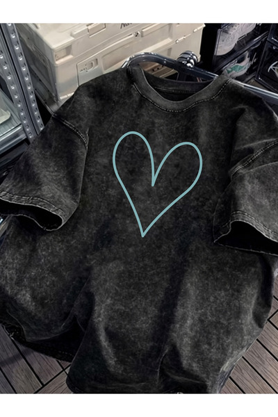HOFFNUNG Unisex Oversize Vintage Washed Street Style Μόδα του δρόμου Βαμβακερ...