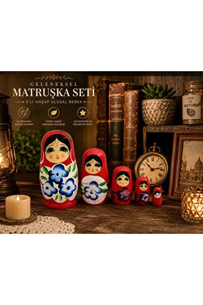Lexi Bella 5'li Ahşap Matruşka Rus Bebek Seti El Boyama İç İçe Geçen Dekorati...