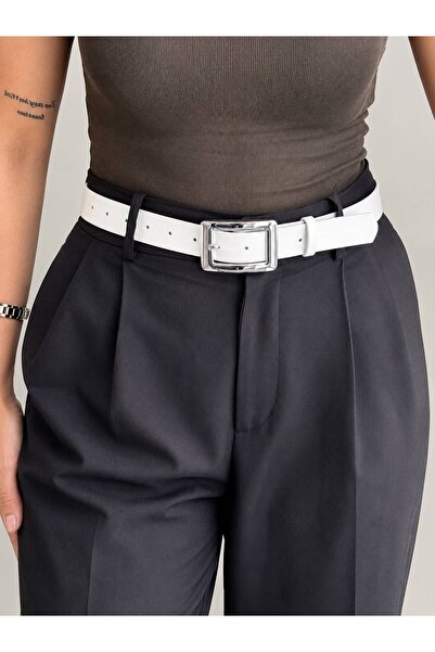 LİA KEMER Women's Square Buckle Silver Belt Waist Belt Coat Belt Dress Belt T...