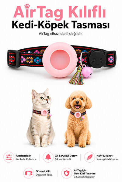 CONOCER AirTag Uyumlu Kedi Köpek Tasması Ayarlanabilir Etnik Bohem Desenli Bo...