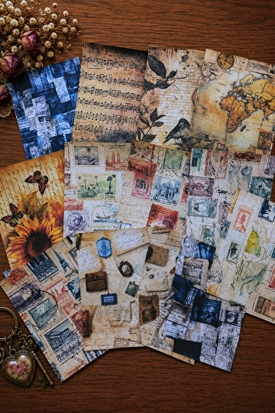 stickybloom Kolaj Temalı A6 Vintage Scrapbook Kağıtları 28 Adet 10*15 cm Jour...