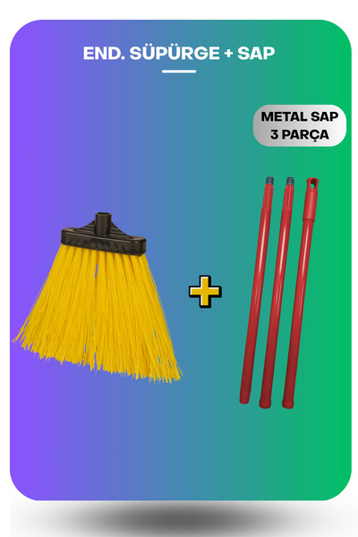 BlackBird Home Industrial Flat Broom Hard + Metal Handle 3 Pieces