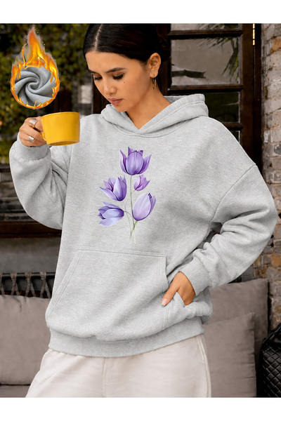 mercoledi Unisex Floral Heart Printed Hooded Kangaroo Pocket Comfortable Fit ...