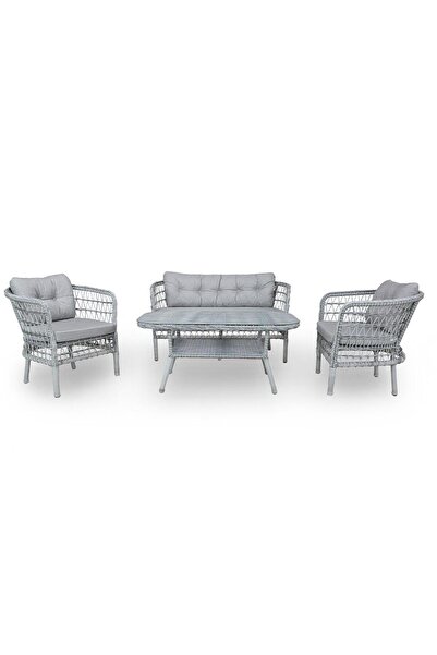 Alle Garden Çay Seti 2+1+1 Rattan Bahçe Balkon Takımı Galvaniz Metal İskelet ...