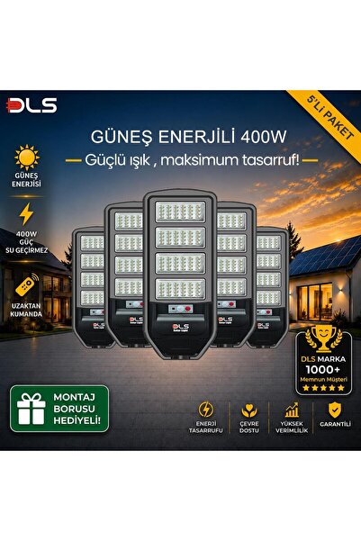 DLS 5'li Paket 400W Güneş Enerjili Solar Sokak Lambası Hareket Sensörlü LED B...