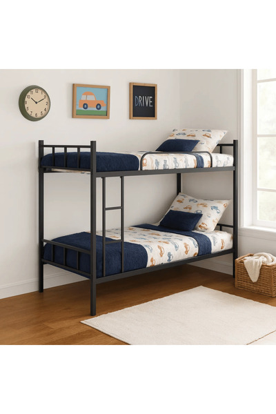 LastHome إطار سرير حديدي من طابقين مقاس 90x190x153 سم - أسود