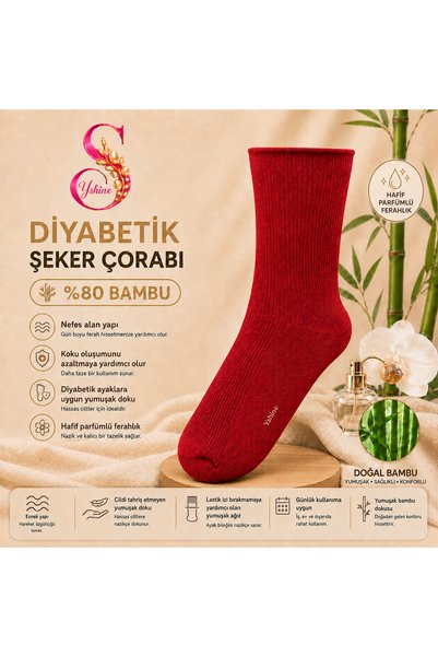 Yshine Bambu Diyabetik Şeker Çorabı İnce Esnek Ağızlı Hafif Parfümlü Unisex S...