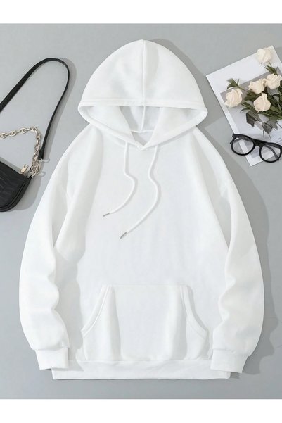 WESTİMO Women's White Hooded Hoodie Sweatshirt