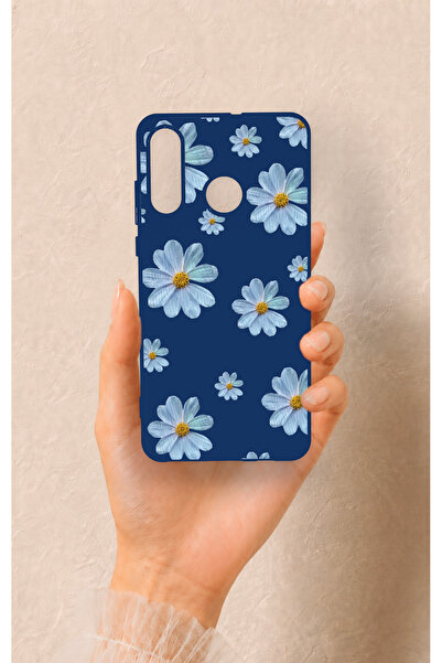 Vip Case Huawei P30 Lite Uyumlu Mavi Papatya Desenli Silikon Kılıf