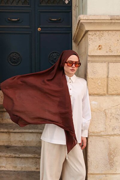 ENRİCO FERRİ Allure Plain Tencel Shawl - Red Coffee