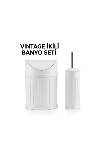 GörSeç Vintage Beyaz Çizgili Sallanır Kapaklı Çöp Kovası 3 Litre Hijyenik İç ...