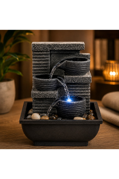 Generic Brand Fântână Arteziană Decorativă de Interior cu LED, 3 Niveluri, Ef...
