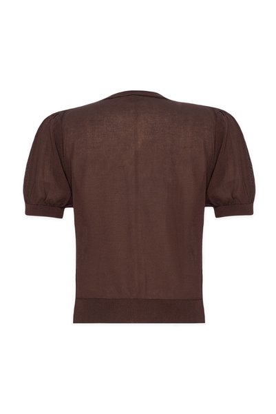 Qoolest Women's Crew Neck Covered Button Balloon Short Sleeve Slim Knitwear Cardigan
