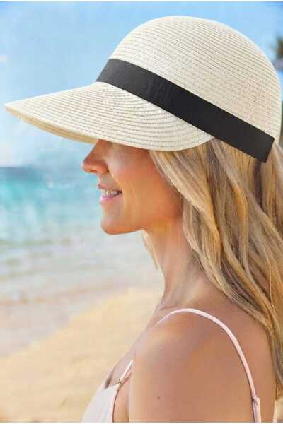 Mood Agenda Women's Black Striped Straw Cap Hat with Velcro Adjustable Summer...