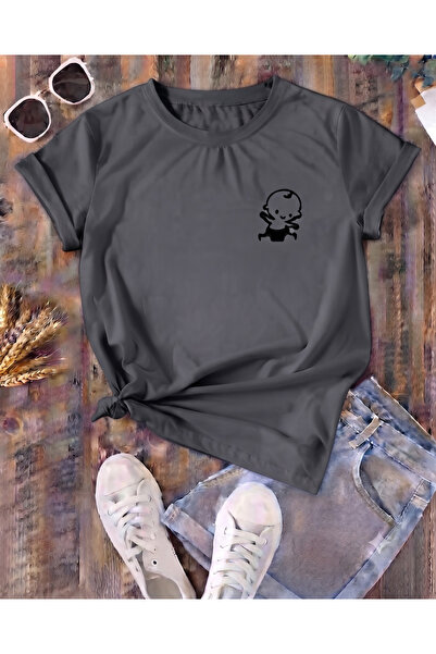UNCİA OUTDOORS Women's Cute Baby Print Crew Neck Oversized Combed Cotton T-Shirt