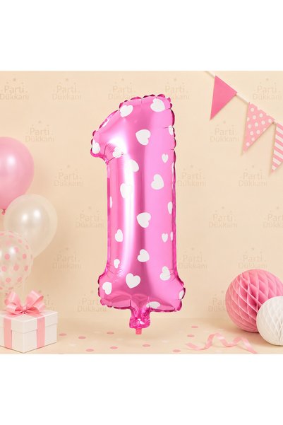 Parti Dükkanı 16 İnç 36 cm Puantiye Pembe 1 Rakam Folyo Balon Doğum Günü Yaş ...
