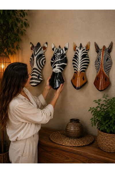 kt kuzey tacı El Oyması Zebra Figürlü Etnik Ahşap Duvar Maskesi Panosu Salon ...
