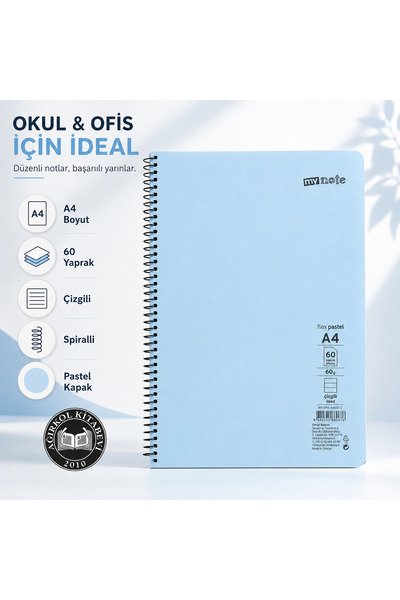 Mynote My Note Flex Pastel A4 60 Yaprak 60 gr Spiralli Çizgili Defter