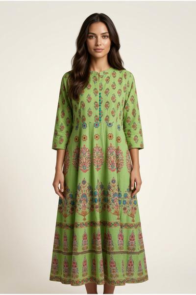 OEM Elegant long dress made of hand-printed Cotton