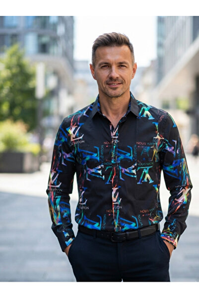 Chordi Long Sleeve Patterned Cotton Tencel Fabric Regular Fit Men's Shirt