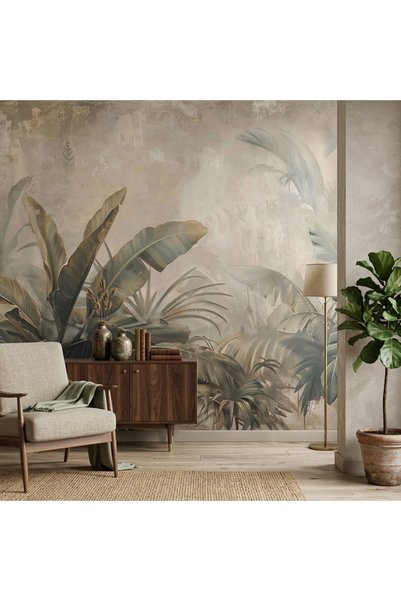 DecorDrive Pastel Mavi ve Gri Dağ Manzarası Suluboya Duvar Kağıdı