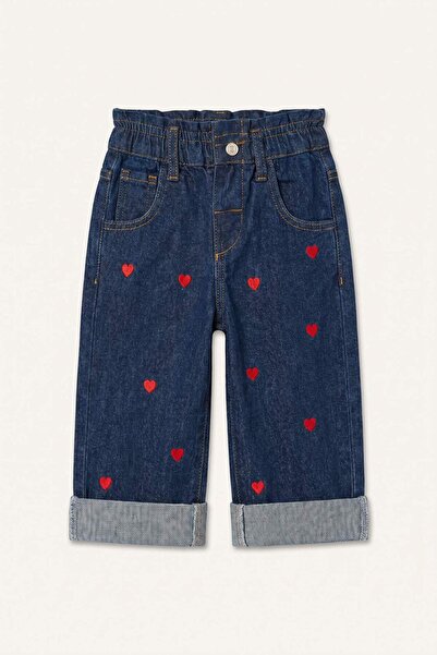 DeFacto Wide Leg Heart Embroidered Double Leg Jean Trousers for Baby Girl I06...