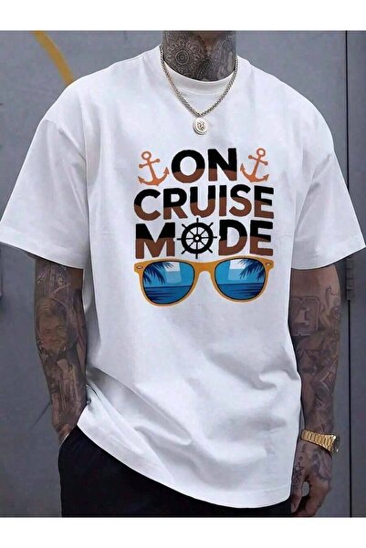 9TAY تي شيرت رجالي بطبعة جرافيك Cruise Mode - أسود مع طبعة نظارات بتصميم مرسا...